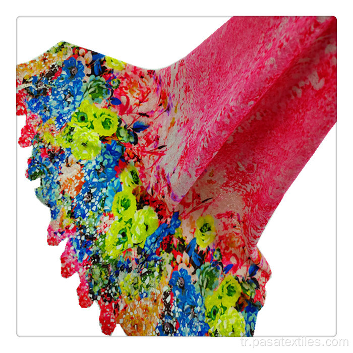 Yüksek kaliteli çiçek desen sıcak pembe baskılı kumaş kimyasal nakış özel kumaş baskı
