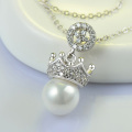 Chaine strass Couronne un pendentif perle collier en argent 925