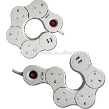 UK Rotating Surge Protector Fire Resistant USB Electrical extension Outlet power strip with surge protector