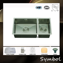 Offset Double Bowl SUS304 Handmade Stainless Steel Sink