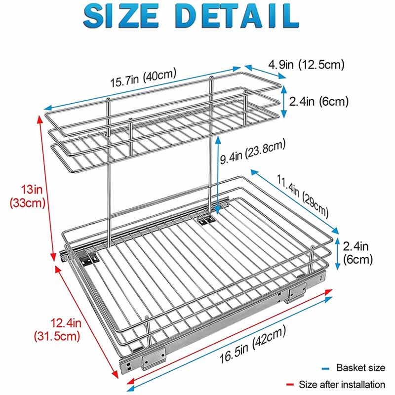 2 tier Pull Out Cabinet Organizer size