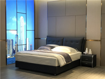 Blue Leather Upholstered Bed