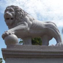 High quality cheap and fine large gray lion with ball statue carved standing lion sculpture