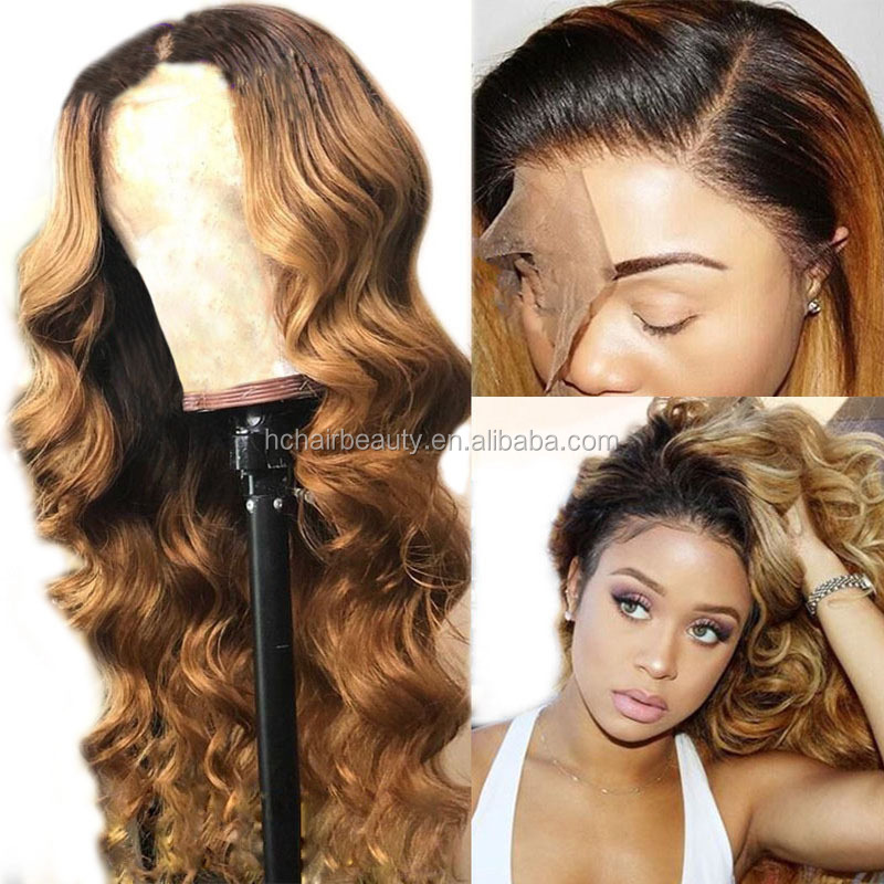 Ombre 4/27  Lace Front Wig Brazilian Remy Human Hair  Wigs Ombre 4/27 Body Wave Lace Front Wig Pre Plucked Highlights