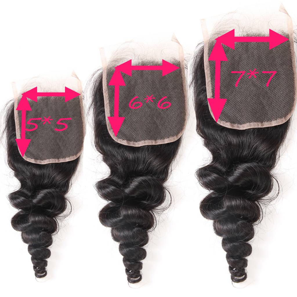 Wholesale 100% Virgin Human Hair Pre Plucked Swiss Burmese Loose Curl 5X5 6X6 7X7 Lace Closure