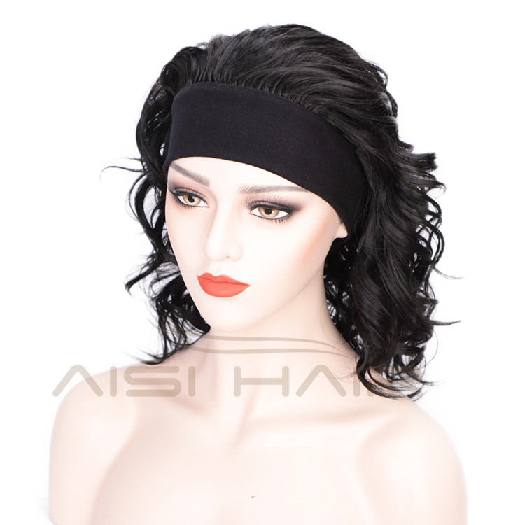 Aisi Hair Synthetic Wigs with Bandage Black High temperature fiber Wigs with Headband for Black Women