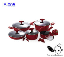 2015 red large forged aluminum TEFLON nonstick cookware set with induction bottom