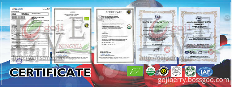 Factory Price Organic Goji Berry certificate