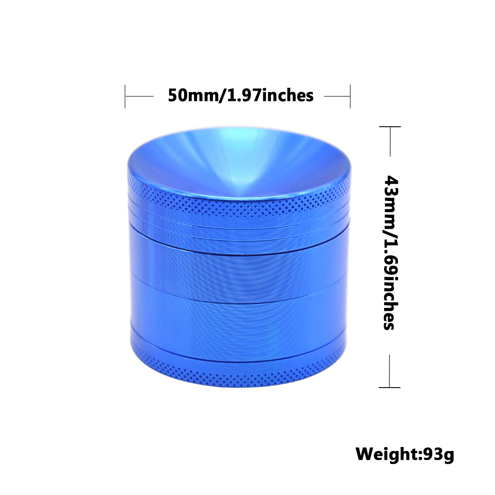 Aluminum Alloy 4 Piece 50mm Herb Grinder Weed Grinder With Curved Diamond Teeth concave top Herb Crusher Custom logo