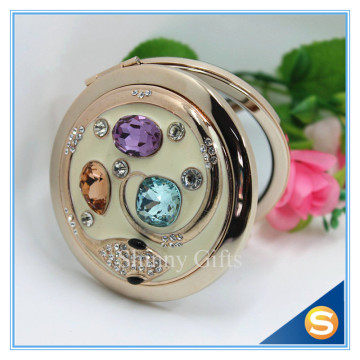 Shinny Gifts Custom Crystal Compact Mirror Handbag Small Round Shape Makeup Mirror