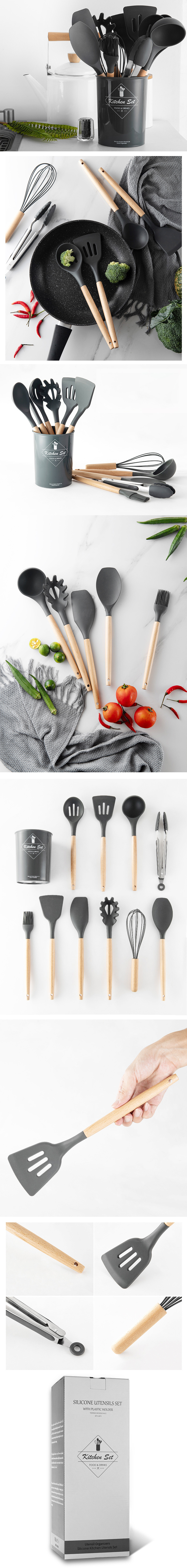 Wooden Silicone Kitchen Utensil Set