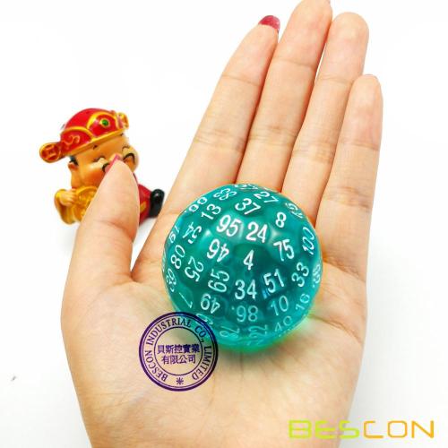 Bescon Translucent Polyhedral Dice 100 Sides Dice, Transparent D100 die, 100 Sided Cube, D100 Game Dice,100-Sided Cube of Teal