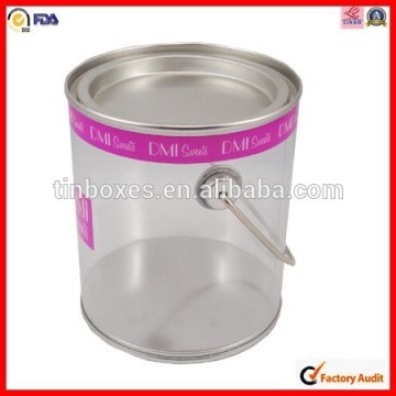 transparent bucket with tin lid and handle