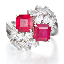 AIGS Certified Pigeon Blood Lab Ruby Ring with Red Coral - Vintage Gold Wedding Band for Women