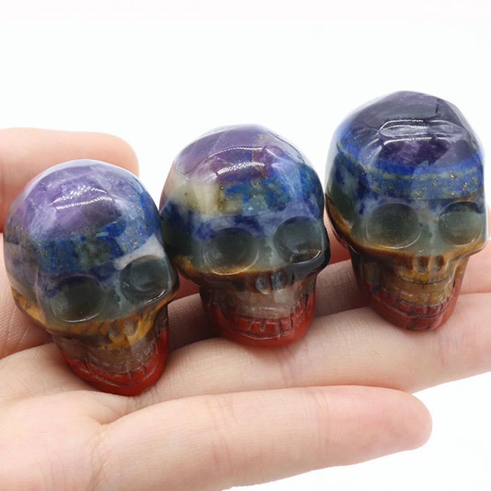 35 mm Crystal Skull Head Statue sculptée Gemstone Squelette humain Figurines Reiki Stone de guérison pour décoration intérieure Halloween décorations