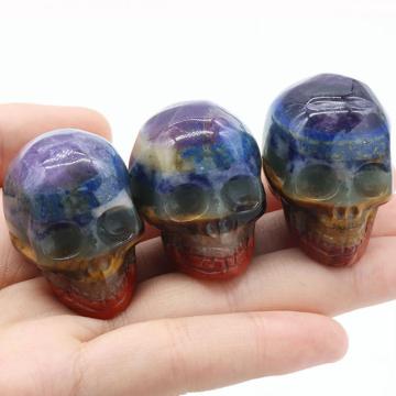 35MM Crystal Skull Head Statue Carved Gemstone Human Skeleton Figurines Reiki Healing Stone for Home Decor Halloween Decorations