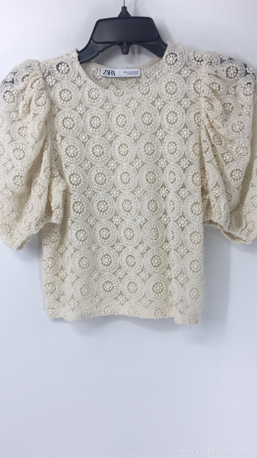 Cream Crochet Bubble Sleeve Top