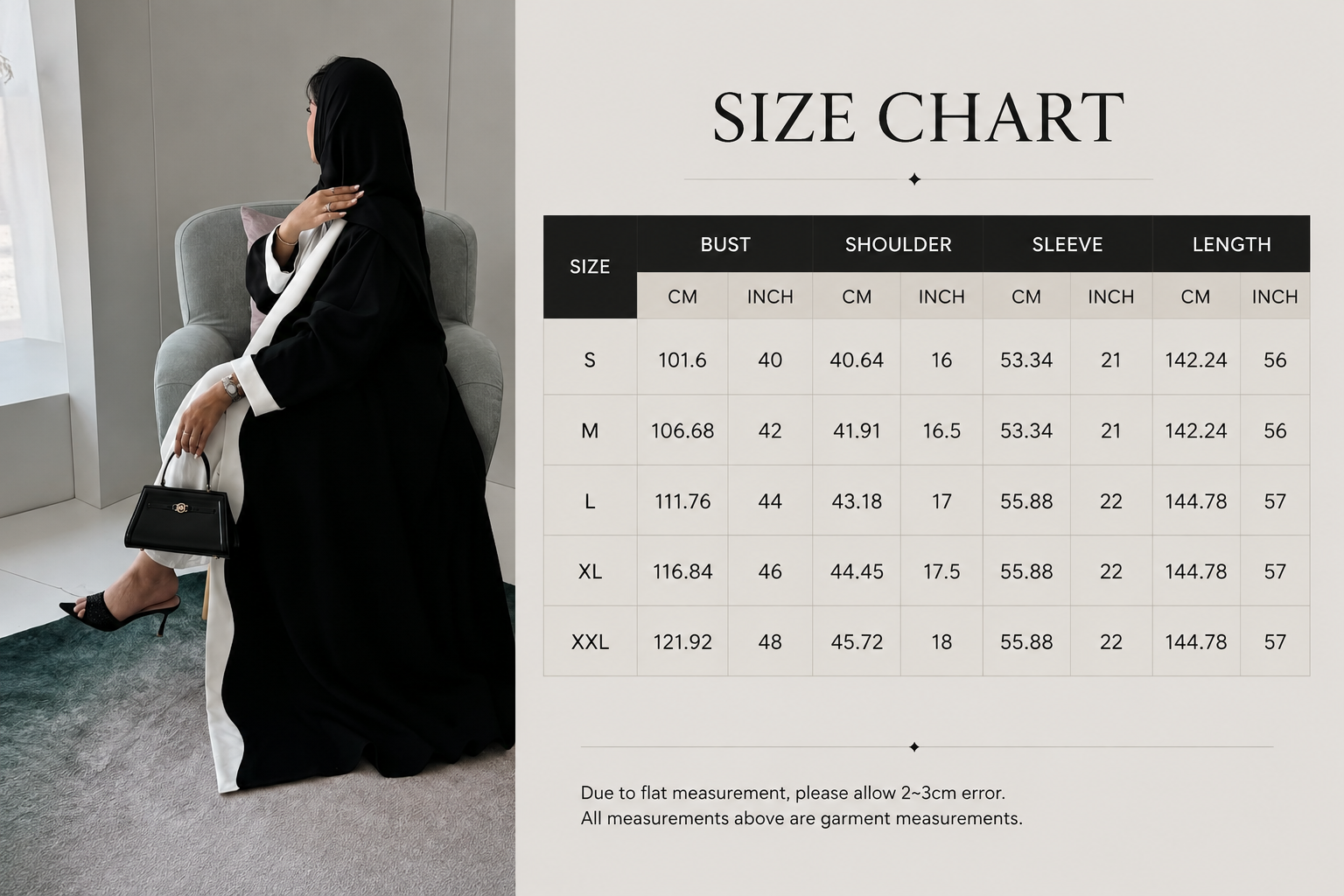 لباس ابای اپن مشکی سفید Black White Open Abaya Dress