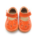 Wymienne sandały ze skóry PU, pomarańczowe Hollow, skrzypiące buty
