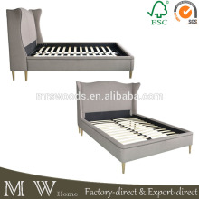 french wing bed, upholstered queen bed, wing upholstered queen bed