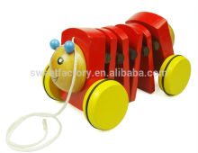 Pull string caterpillars toy,Hot sale pull string toy, Lovely animal wooden pull string toy for children