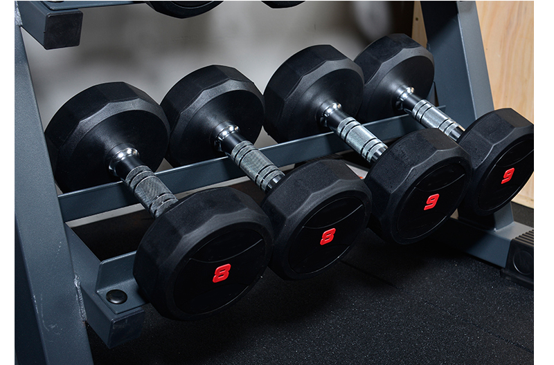 Gym fitness PU Coated Dumbbell Custom commercial use Urethane dumbbell set  sides weight lifting dumbbell