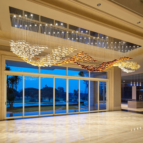 Custom built hall golden crystal glass chandelier