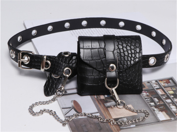 Crocodile Texture Black Mini Women's Belt Bag