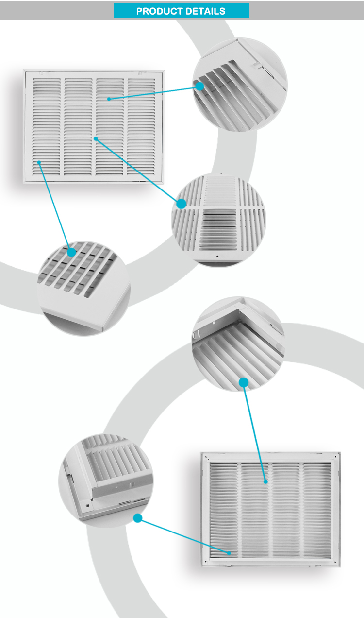 Luftkonditionering Ventilation Väggstål Returluftsgaller HVAC Avgasluftsregister med avtagbar kärna