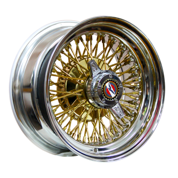 13x7 to 26 Inch Gold Wire Spoke Wheels for Rolls Royce, Cadillac, Thunderbird, Chevrolet