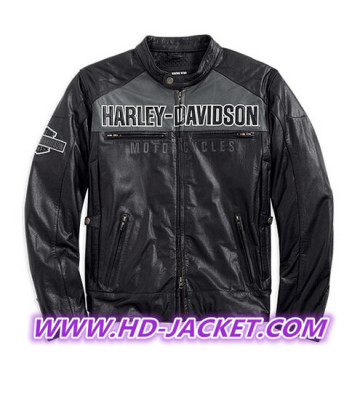 Harley-Davidson Mens Horizon Trademark B&S Reflective Black Leather Jacket