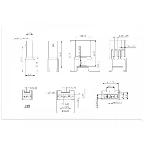 Conector de alojamento de uma linha única de 2,5 mm feminina