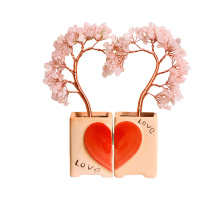 Raw Rose Quartz Raw Stoe Couple Copper Tree Ornament(2PCS/SET)