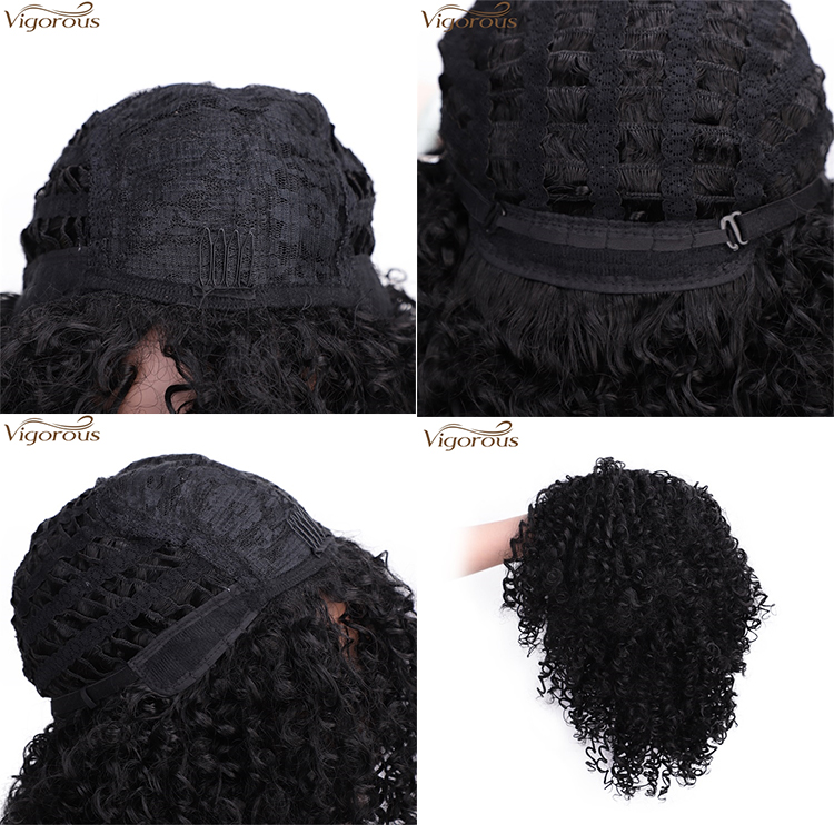 Vigorous High Temperature Short Kinky Curly Wigs for African American Women Black Synthetic Party Wigs Heat Resistant Wholesale