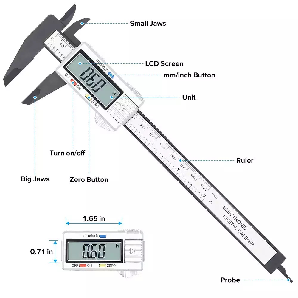 High strength plastic electronic digital display vernier caliper 0-150mm measuring tool inner diameter and outer diameter