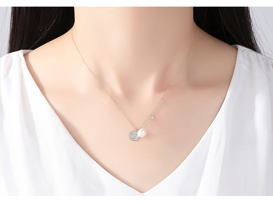 CZ Crystal Silver Freshwater Bread Pearl Pendant Necklaces