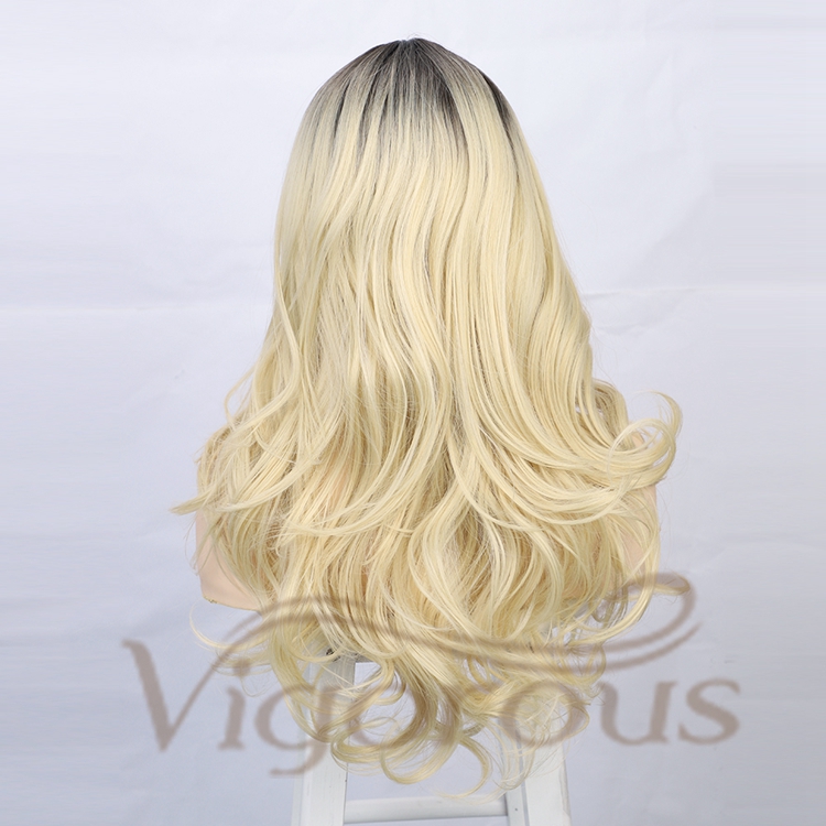 Vigorous Wholesale Hot Selling Long Body Wave Ombre Blonde Middle Part Small Part Lace For Black Women Synthetic Hair Wigs