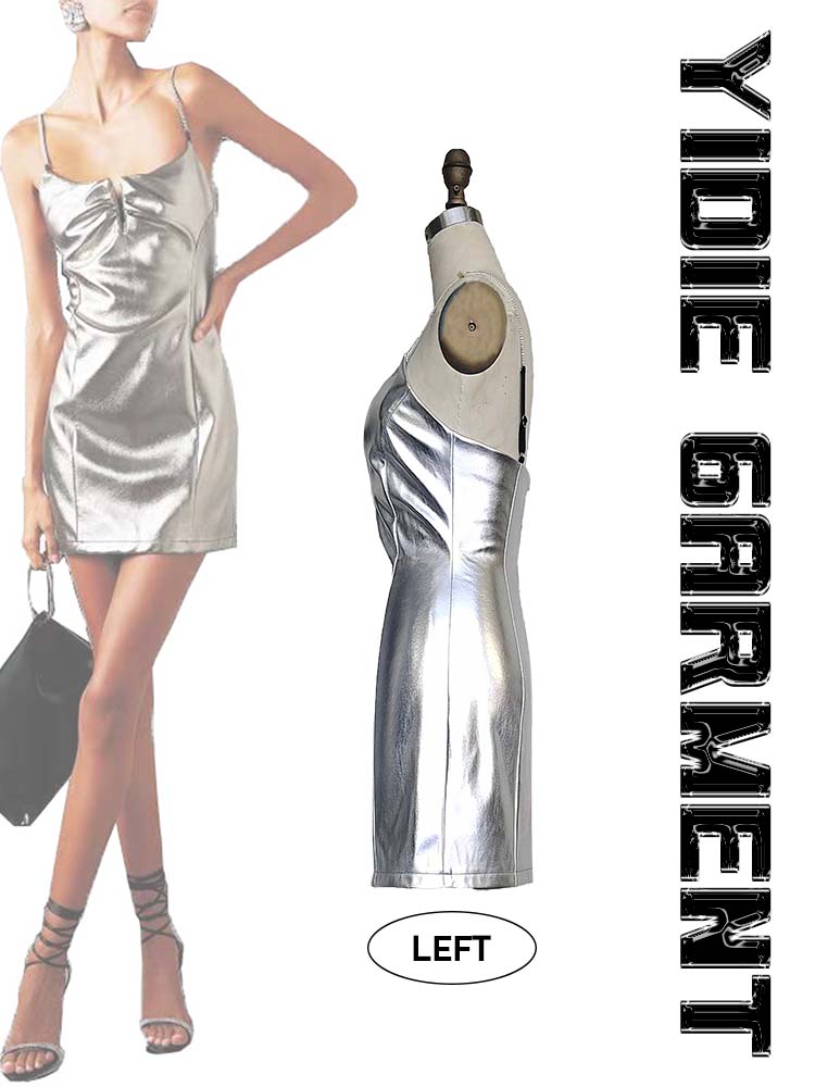 Matowa metaliczna faux skórzana sukienka bez pleców