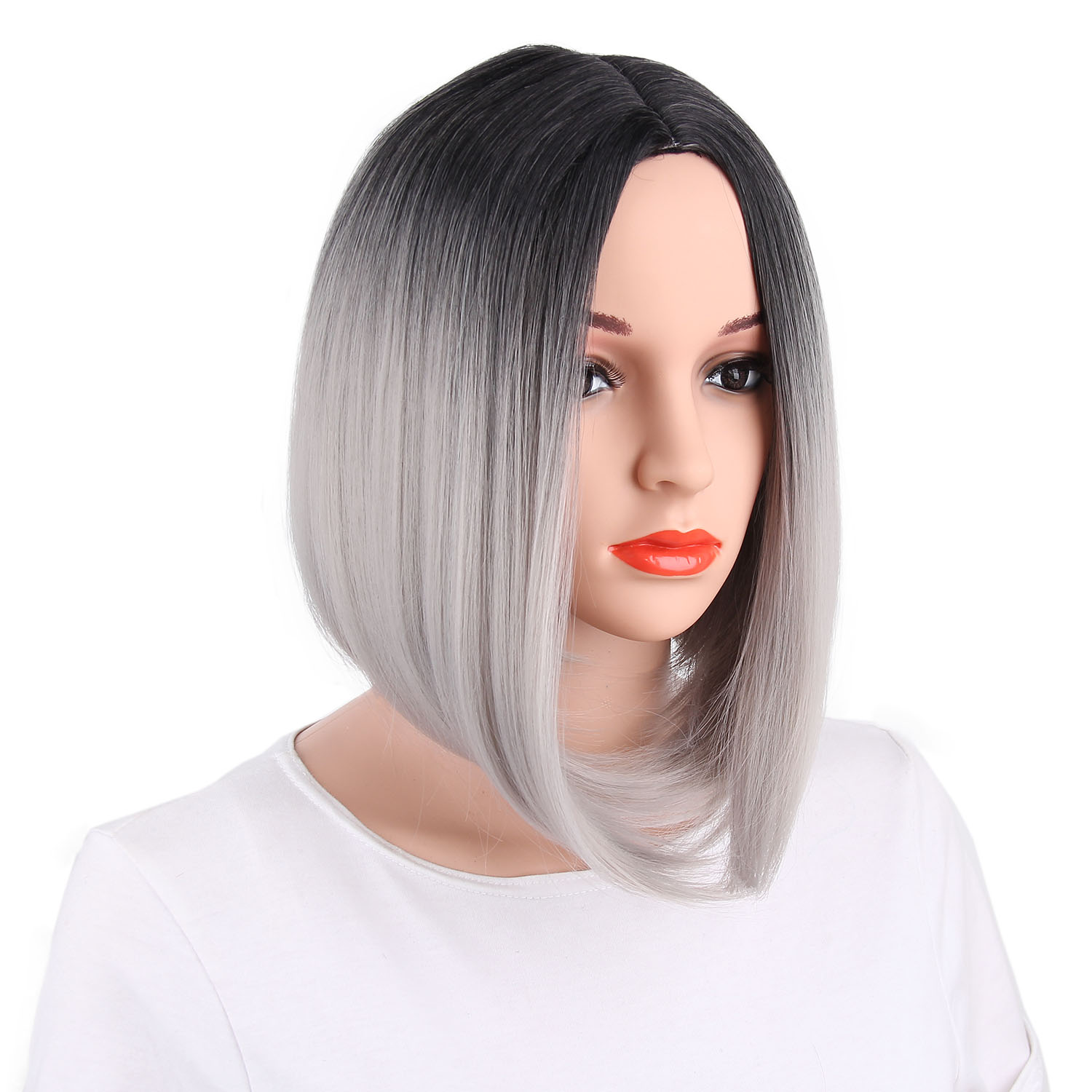 Vigorous Wholosale Ombre Blonde Wigs Synthetic Middle Side WigsCosplay Short Silky Straight Bob Wigs For Women Heat Resistant