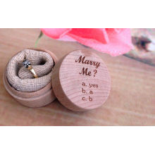 Caixa de anéis de casamento do anel de noivado de madeira natural