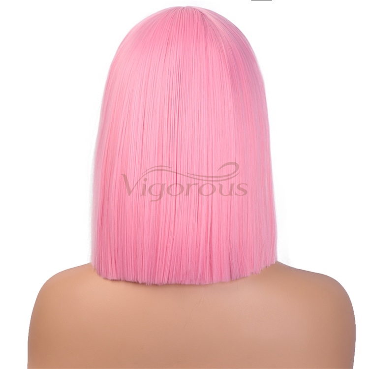 Vigorous Pink Wig Synthetic Straight Hair Middle Part Shoulder Length Bob Wigs for Women Colorful Fashion Bob Wigs