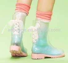 lace up transparent pvc rain boots for wome