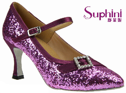 Rhinestone Dance Shoes Purple , High Heels Ballroom Dance Shoes