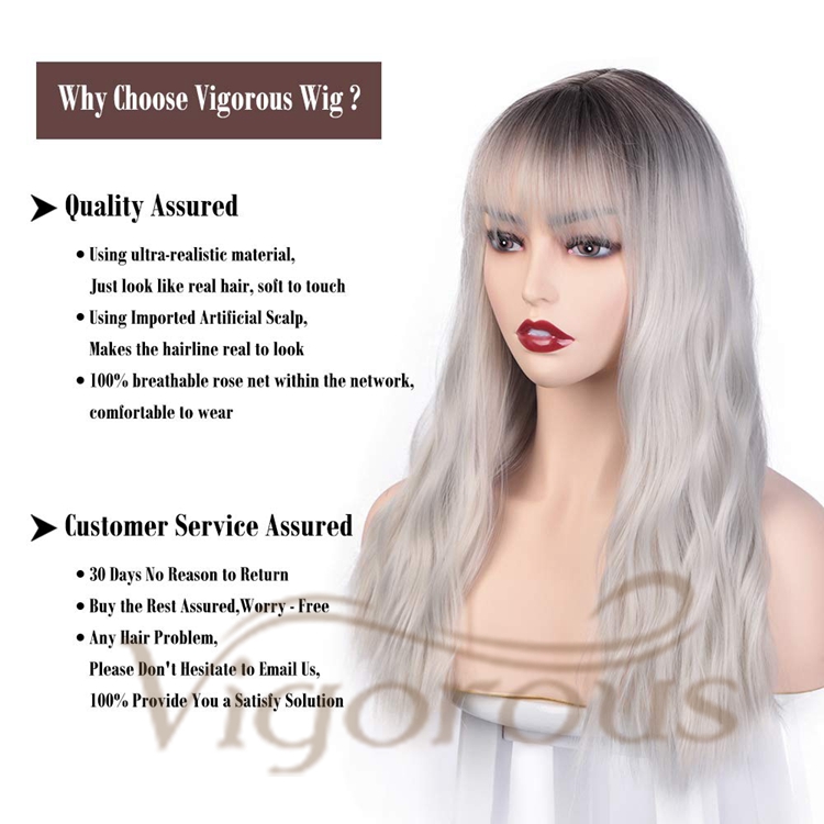 Vigorous Top Quality Cheap Price Long Ombre Grey Dark Root With Bangs Cosplay Party Fiber For Black Women Synthetic Hair Wigs