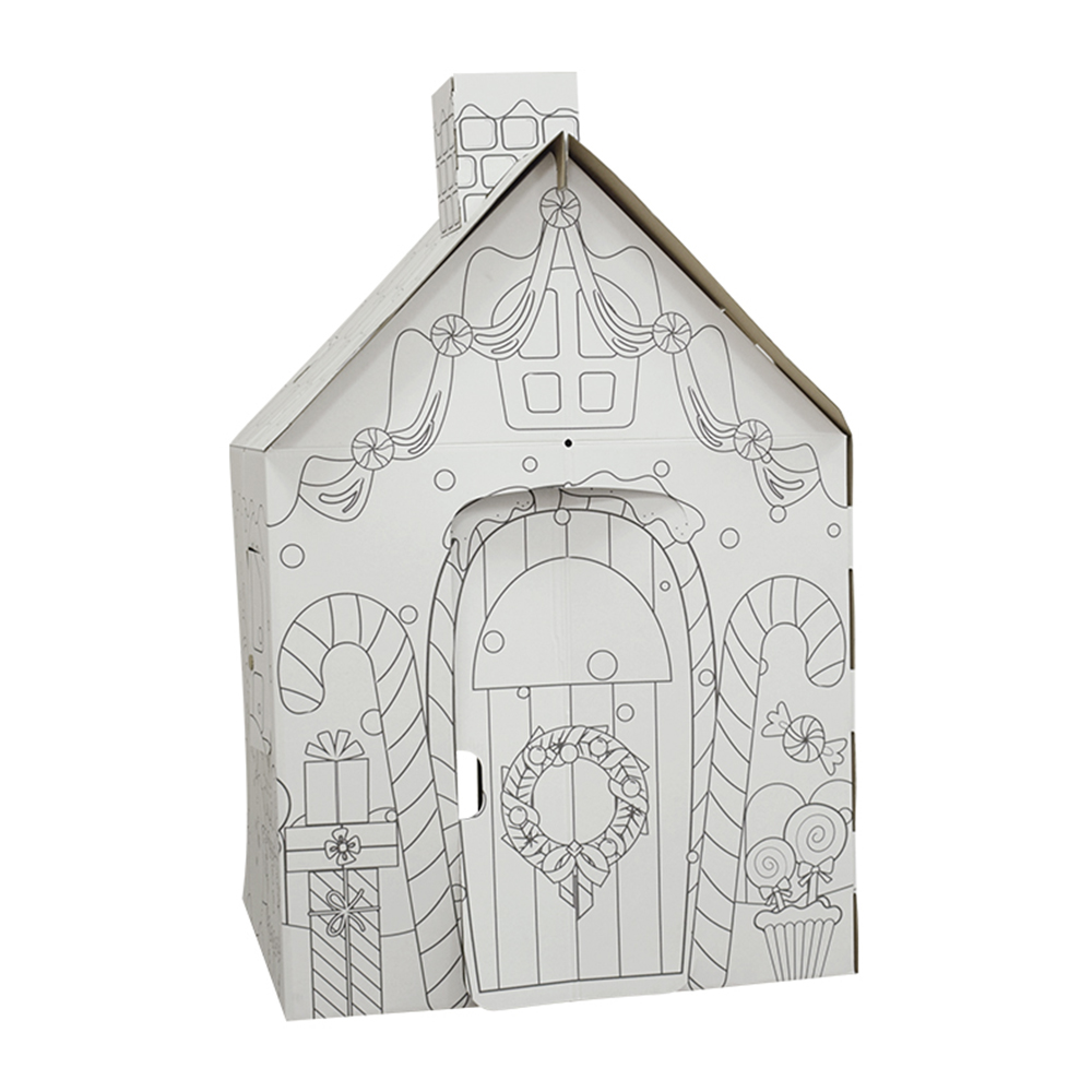 Pudełko papierowe w kształcie domu z zabawkami,