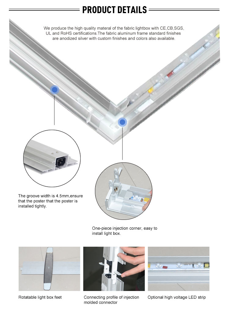 Factory Frameless Aluminum Double Sided Fabric Outdoor Cinema Light Display Box