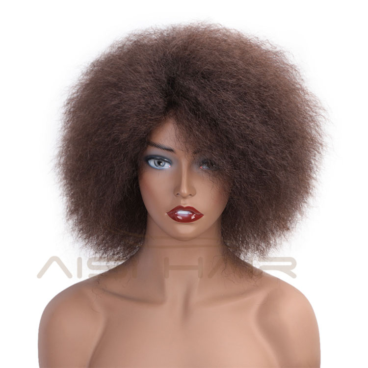 Aisi Hair 6 Inch Short Afro Kinky Straight Wig High Temperature Curly Wigs Synthetic Fiber Fluffy Party Wig For American Women