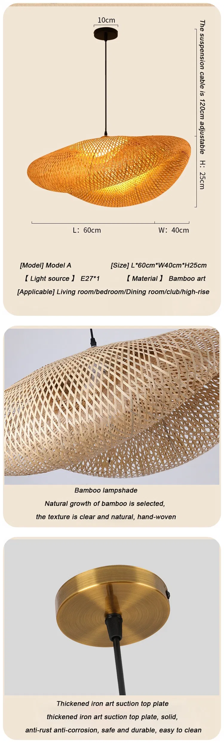 Large Rattan Bamboo Pendant Chandelier with Decorative Wicker Shade Lamp