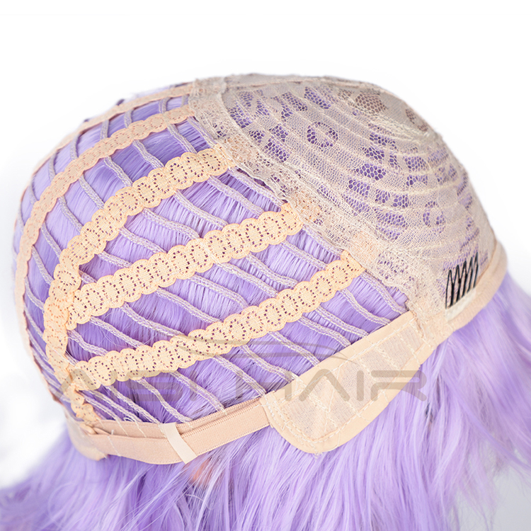 Aisi Hair Wholesale Top Quality Purple Short Bob Wig With Neat Bangs Synthetic Cosplay Short Curly Wave Wigs For Black Women