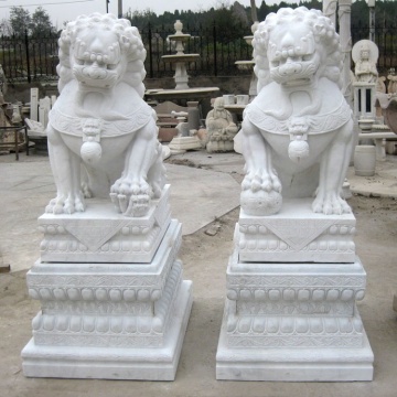 Chinese style life size white marble foo dog sculpture temple lion statue